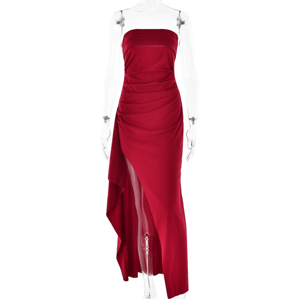 Strapless Split Long Dress Summer Fashion Pleated Bridesmaid Dress For Womens Party Wedding Clothing - Goddess Vibes