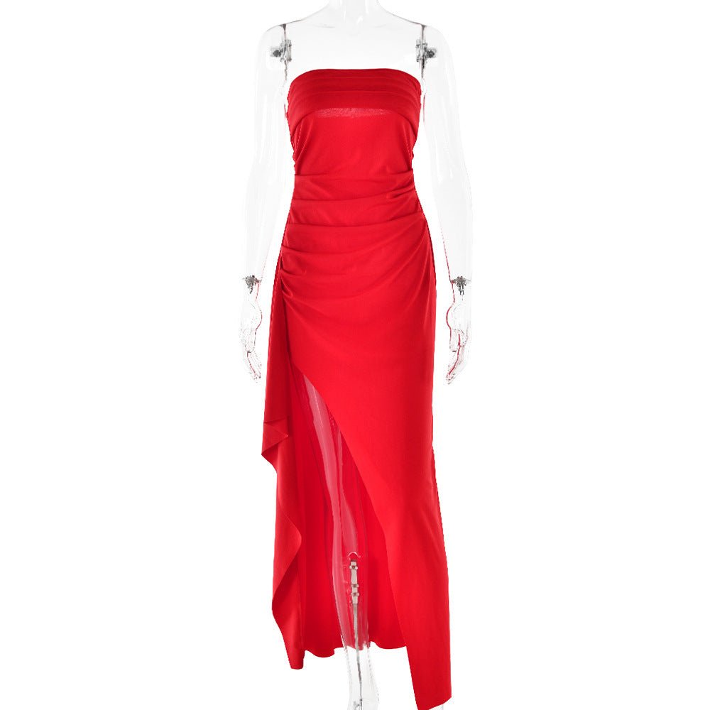 Strapless Split Long Dress Summer Fashion Pleated Bridesmaid Dress For Womens Party Wedding Clothing - Goddess Vibes