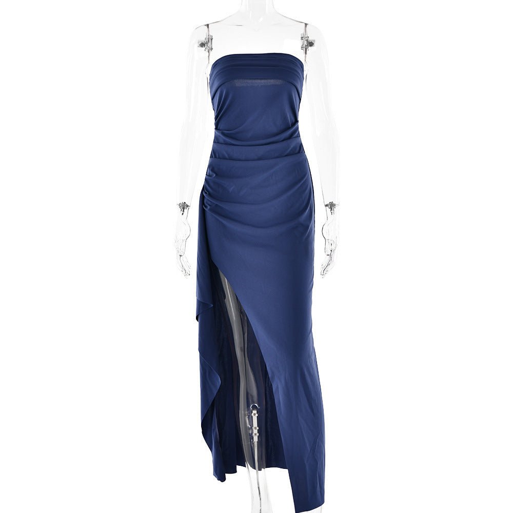 Strapless Split Long Dress Summer Fashion Pleated Bridesmaid Dress For Womens Party Wedding Clothing - Goddess Vibes
