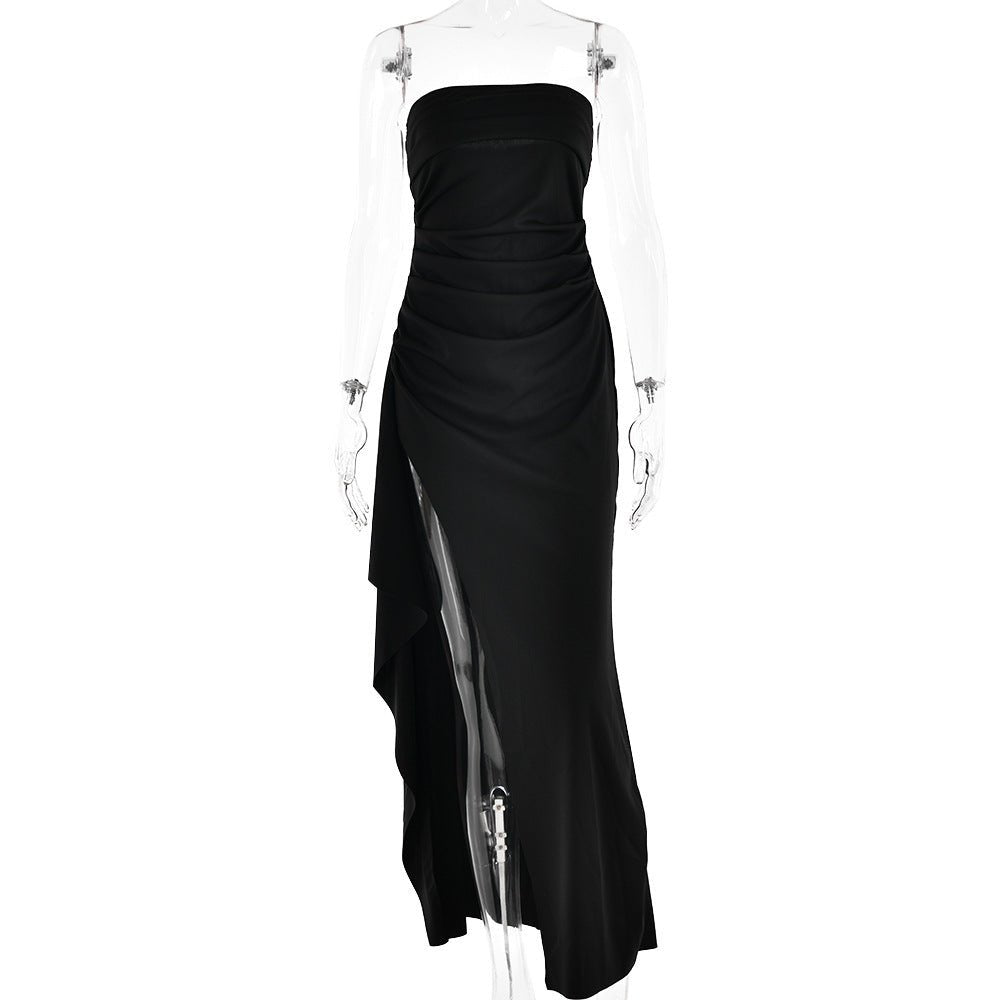 Strapless Split Long Dress Summer Fashion Pleated Bridesmaid Dress For Womens Party Wedding Clothing - Goddess Vibes