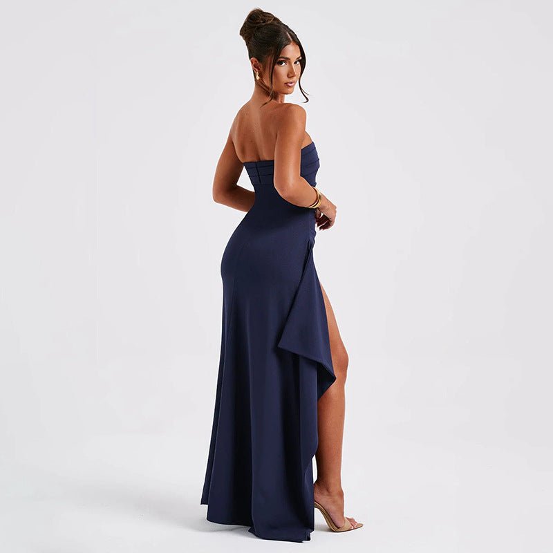 Strapless Split Long Dress Summer Fashion Pleated Bridesmaid Dress For Womens Party Wedding Clothing - Goddess Vibes