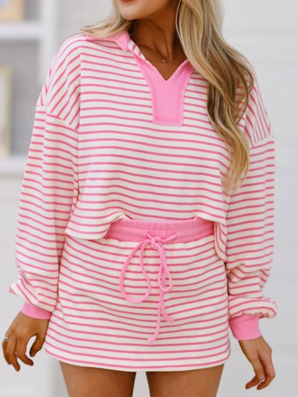 Striped Top and Skirt Set with Drawstring - Goddess Vibes