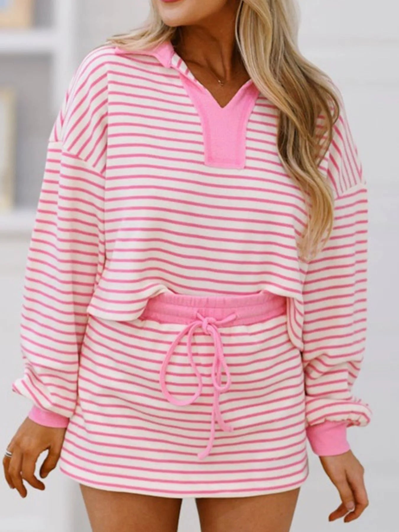 Striped Top and Skirt Set with Drawstring - Goddess Vibes