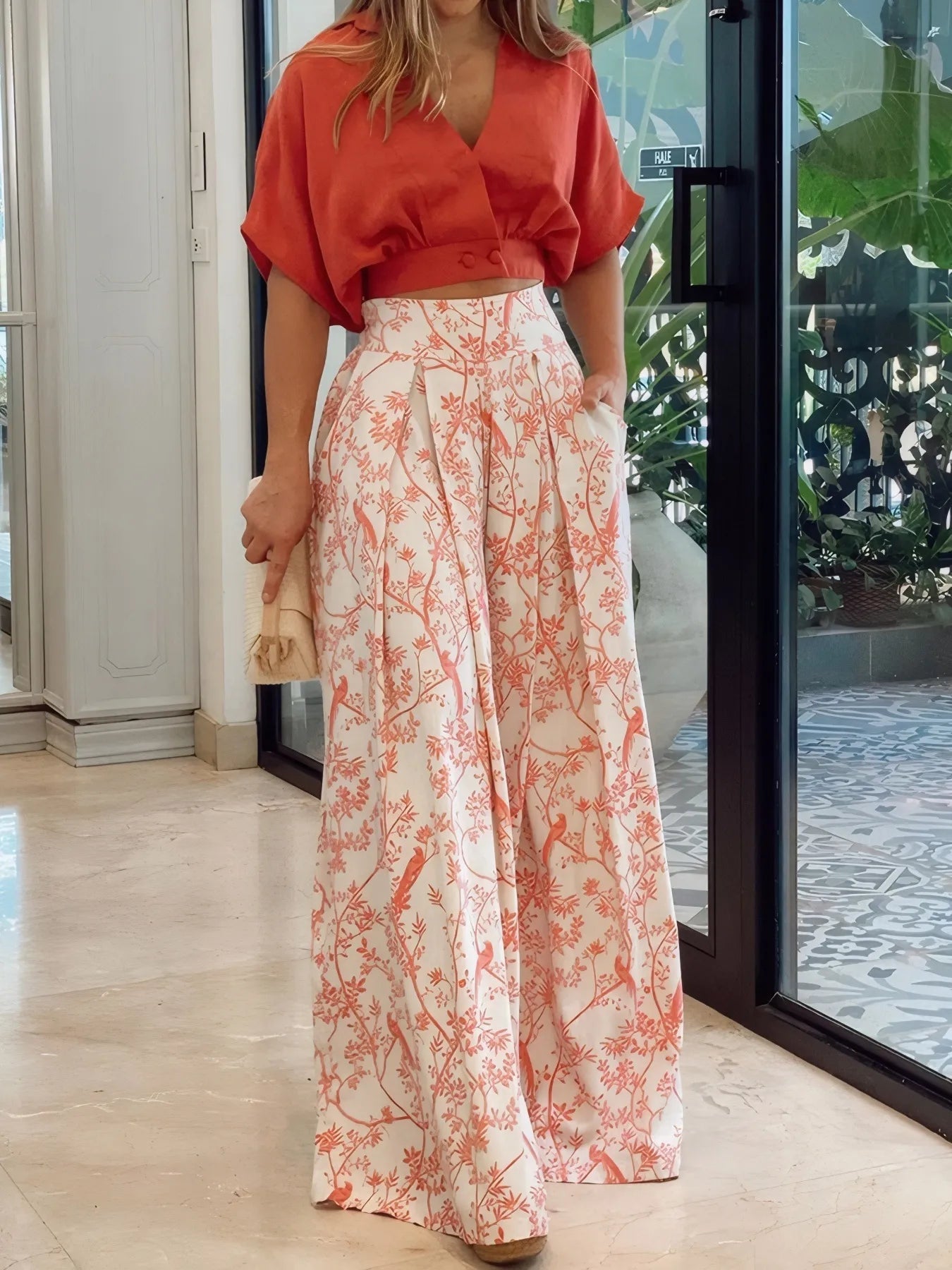 Surplice Top and High Waist Pants Set - Goddess Vibes