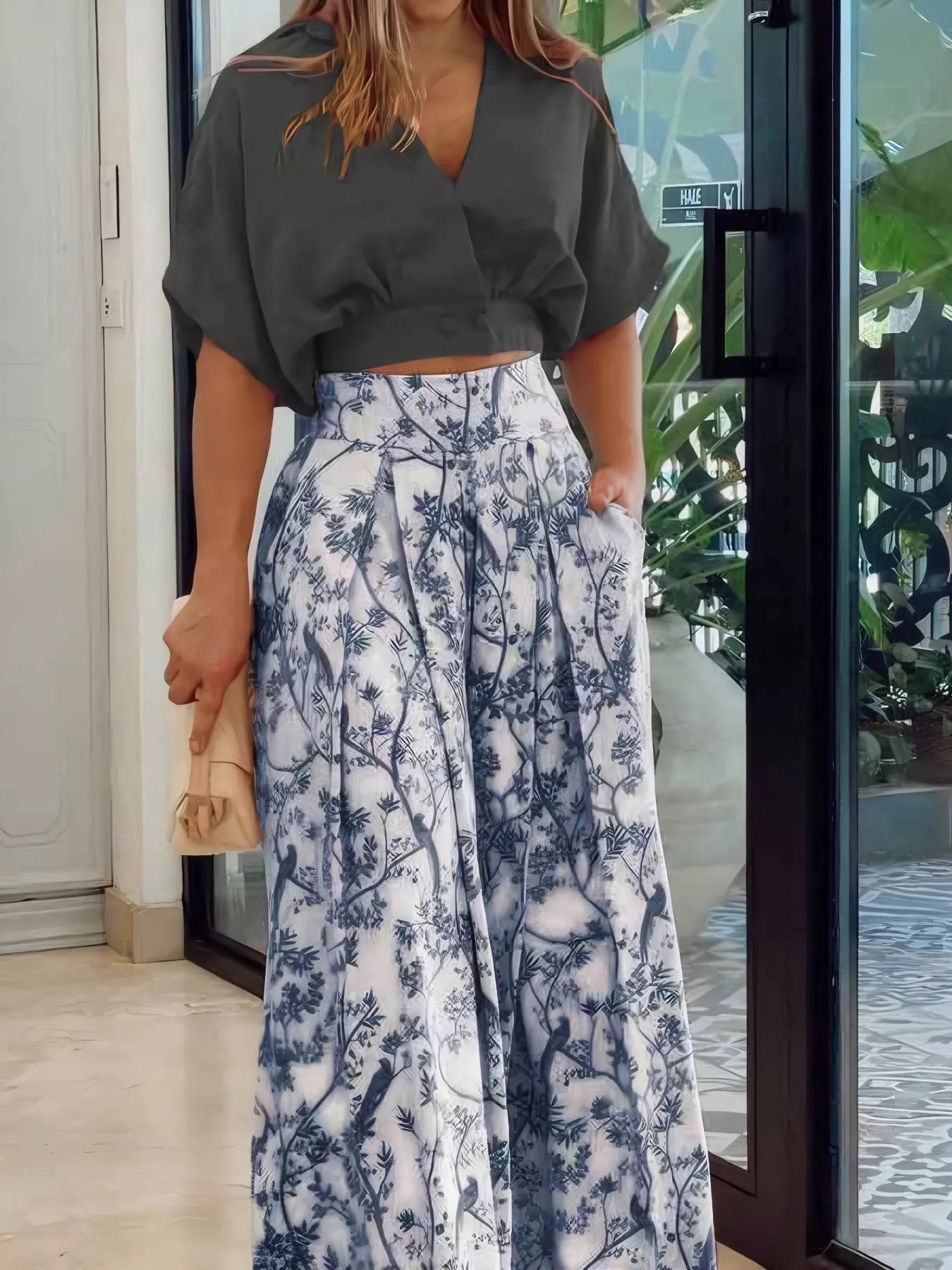 Surplice Top and High Waist Pants Set - Goddess Vibes
