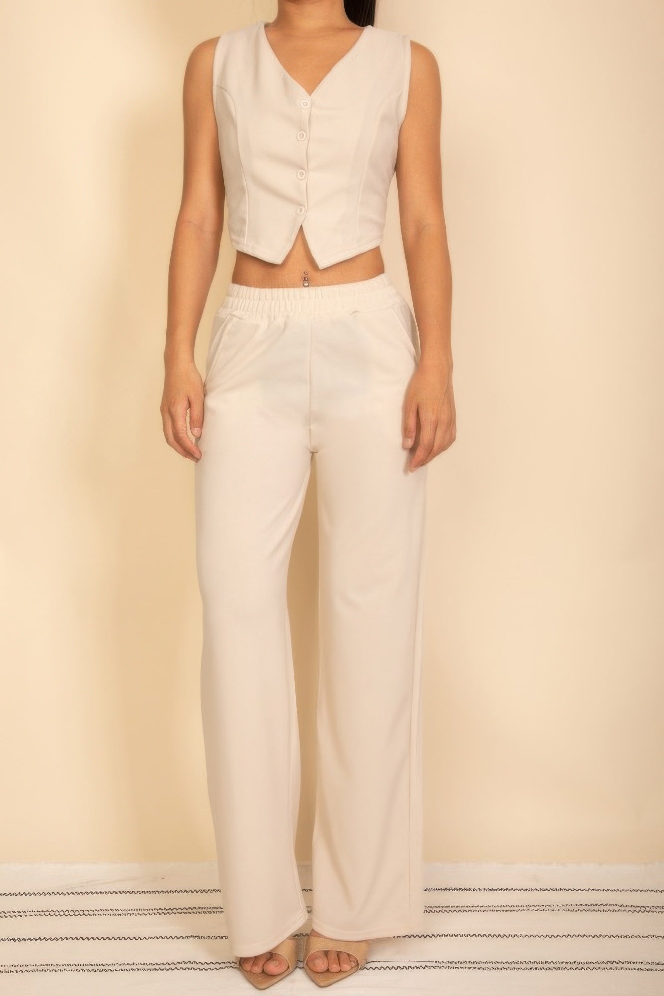 Tailored Button Vest With Adjustable Back Tie & Wide Leg Pants Set - Goddess Vibes