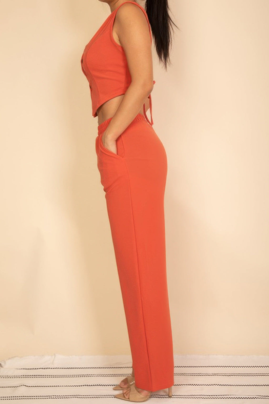 Tailored Button Vest With Adjustable Back Tie & Wide Leg Pants Set - Goddess Vibes