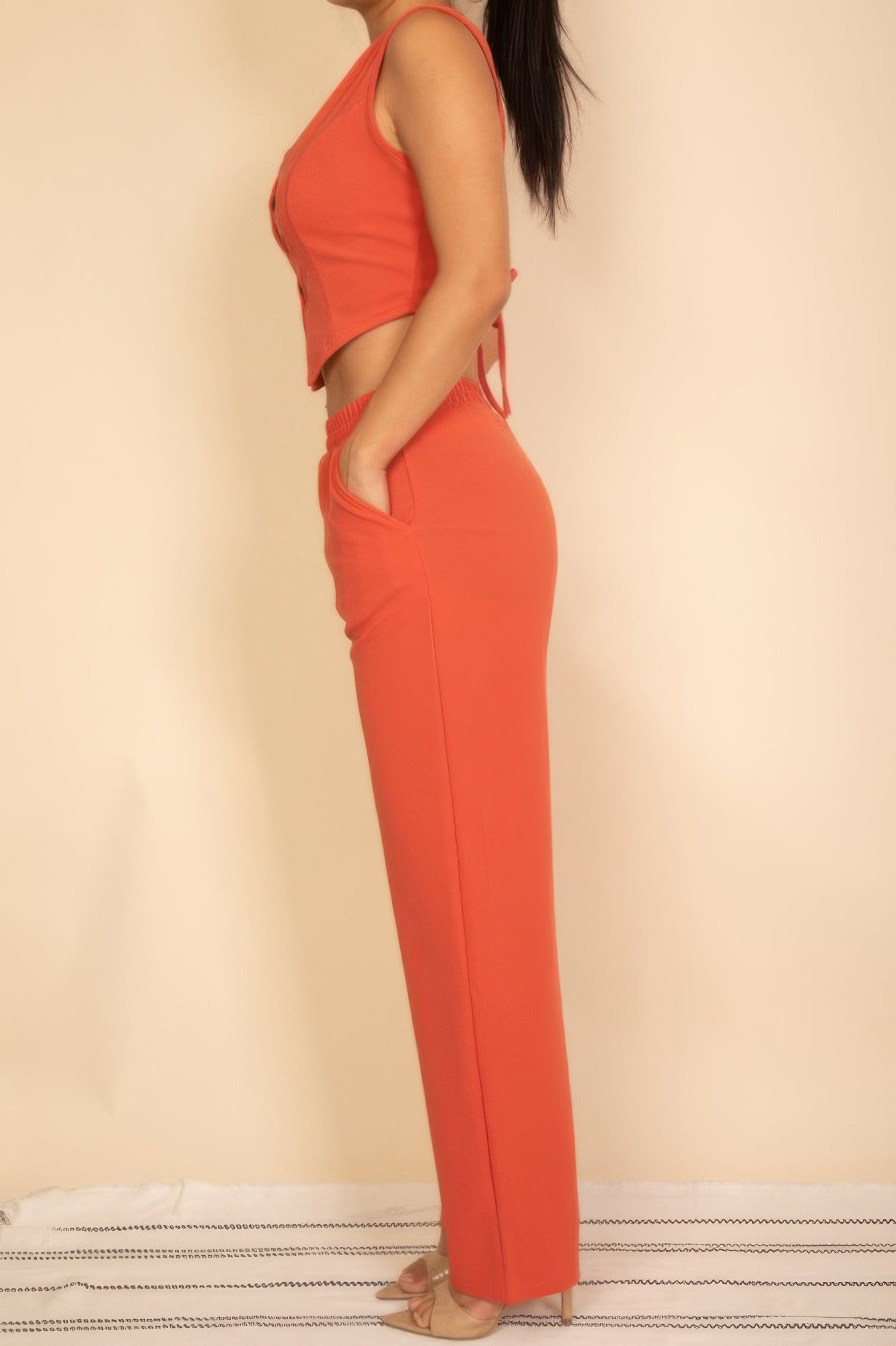 Tailored Button Vest With Adjustable Back Tie & Wide Leg Pants Set - Goddess Vibes