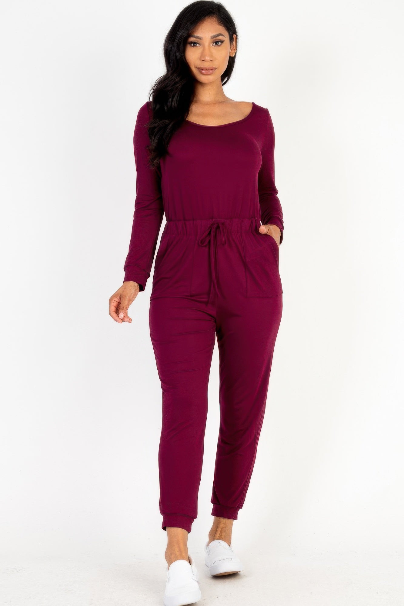 Tie Waist Long Sleeve Jumpsuit - Goddess Vibes