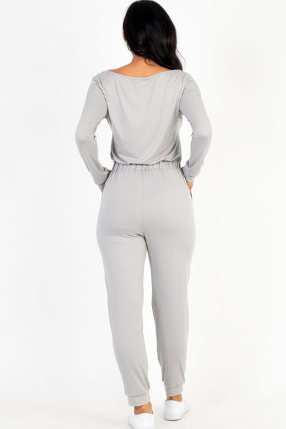 Tie Waist Long Sleeve Jumpsuit - Goddess Vibes
