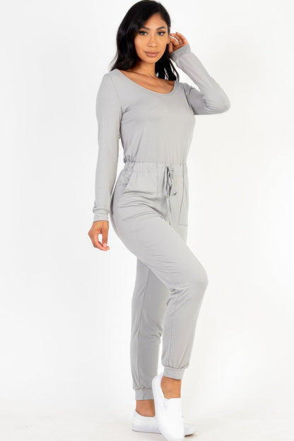 Tie Waist Long Sleeve Jumpsuit - Goddess Vibes