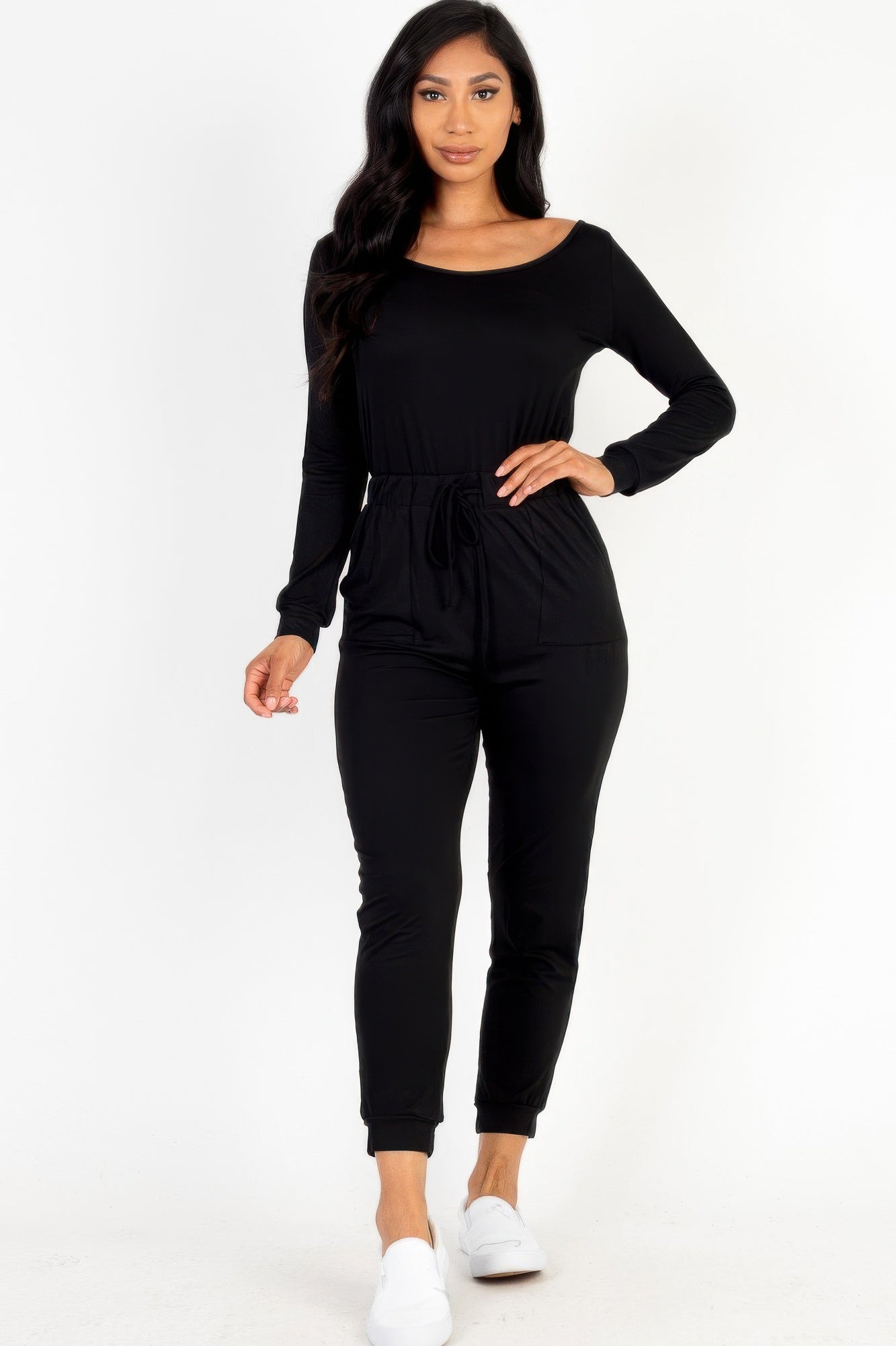 Tie Waist Long Sleeve Jumpsuit - Goddess Vibes