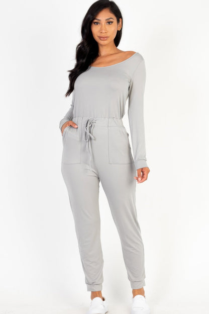 Tie Waist Long Sleeve Jumpsuit - Goddess Vibes