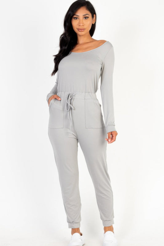 Tie Waist Long Sleeve Jumpsuit - Goddess Vibes