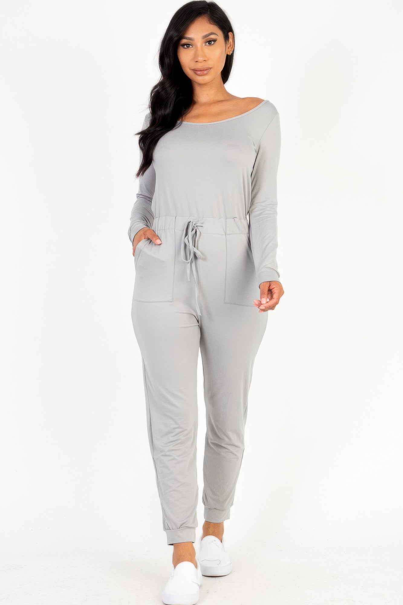 Tie Waist Long Sleeve Jumpsuit - Goddess Vibes