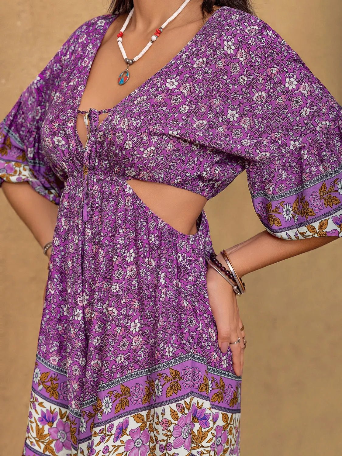 Tied Front Cutout Printed Romper - Goddess Vibes