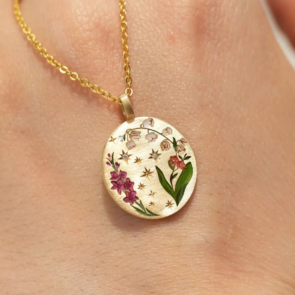 Titanium Steel Painted Oil Dripping Floral Oval Tarot Necklace - Goddess Vibes