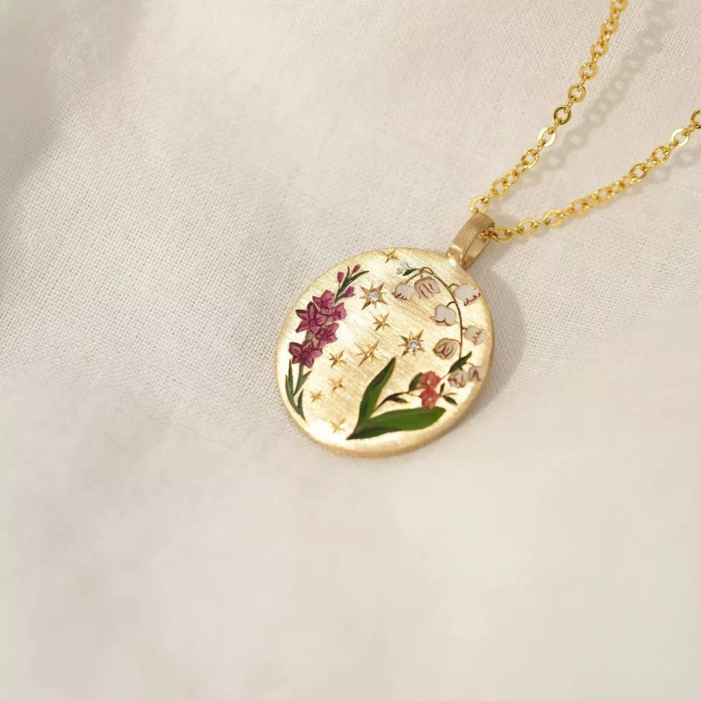 Titanium Steel Painted Oil Dripping Floral Oval Tarot Necklace - Goddess Vibes