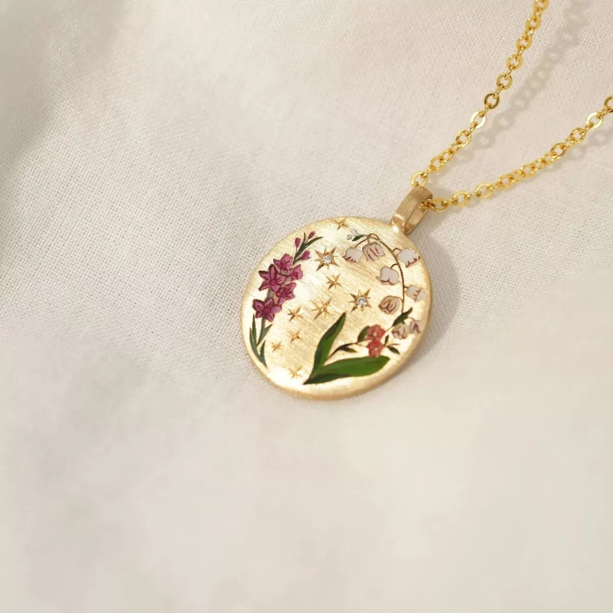 Titanium Steel Painted Oil Dripping Floral Oval Tarot Necklace - Goddess Vibes