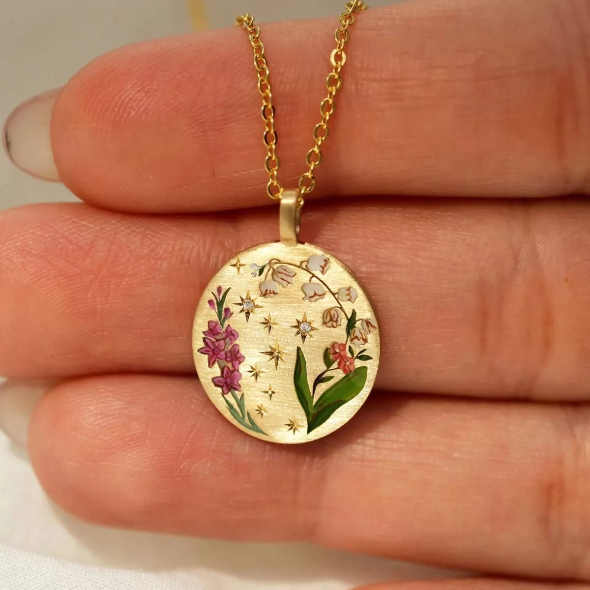 Titanium Steel Painted Oil Dripping Floral Oval Tarot Necklace - Goddess Vibes