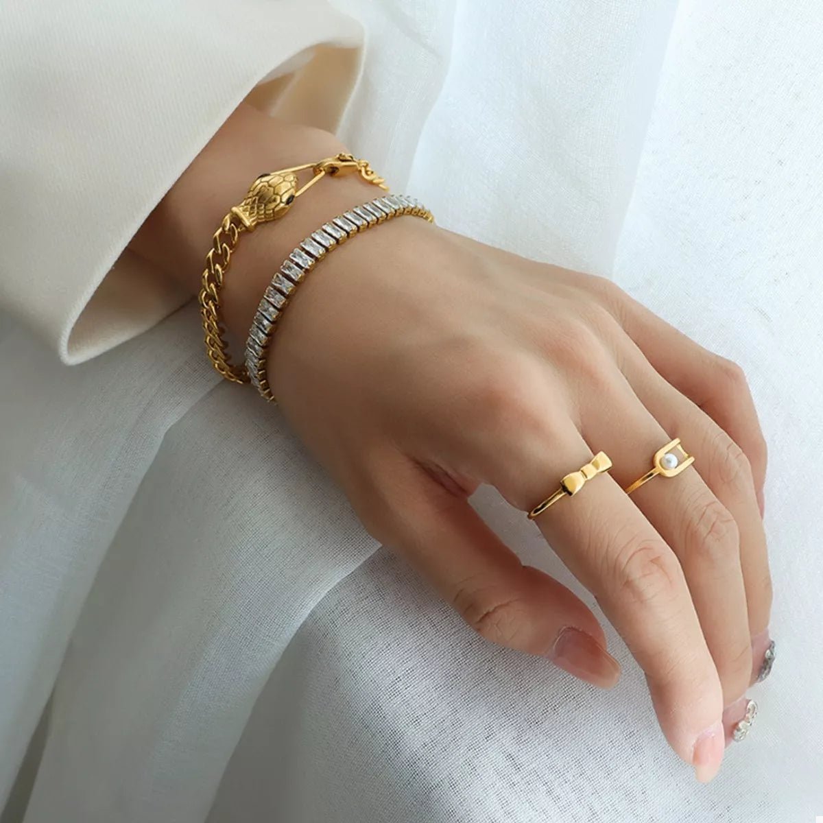 Titanium Steel Zircon Snake Bracelet - Goddess Vibes