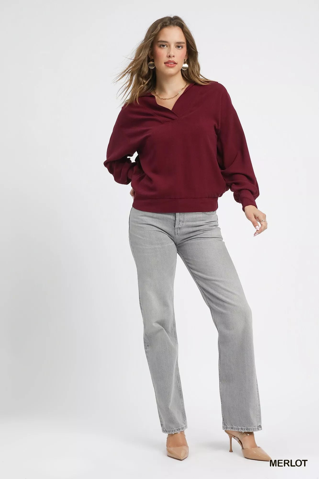 Umgee Linen Long Sleeves Elastic Hem Blouse - Goddess Vibes