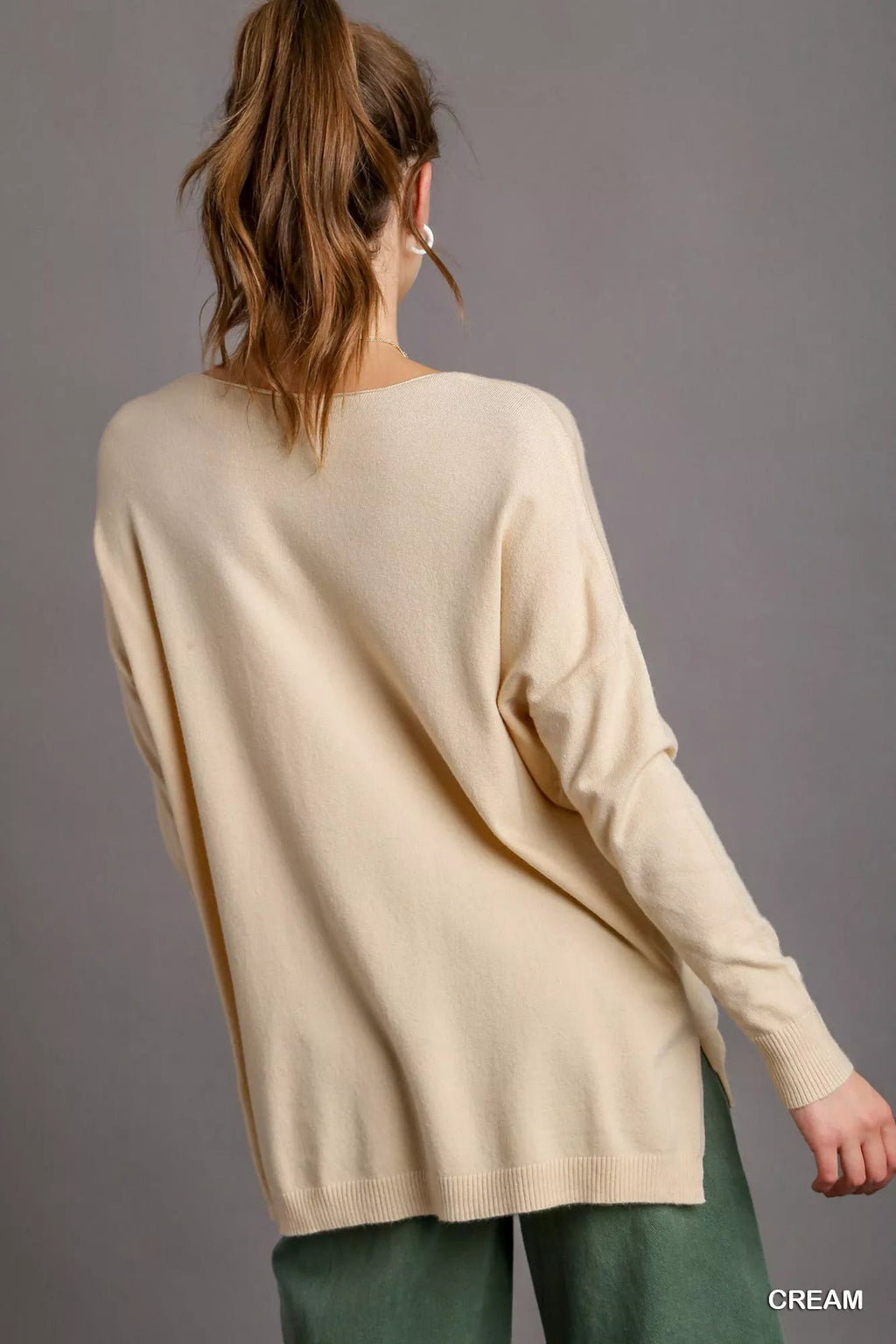 Umgee V - Neck High Low Hem Knit Top with Side Slit - Goddess Vibes