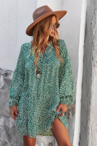 V Neck Drop Shoulder Cheetah Print Tunic Dress - Goddess Vibes