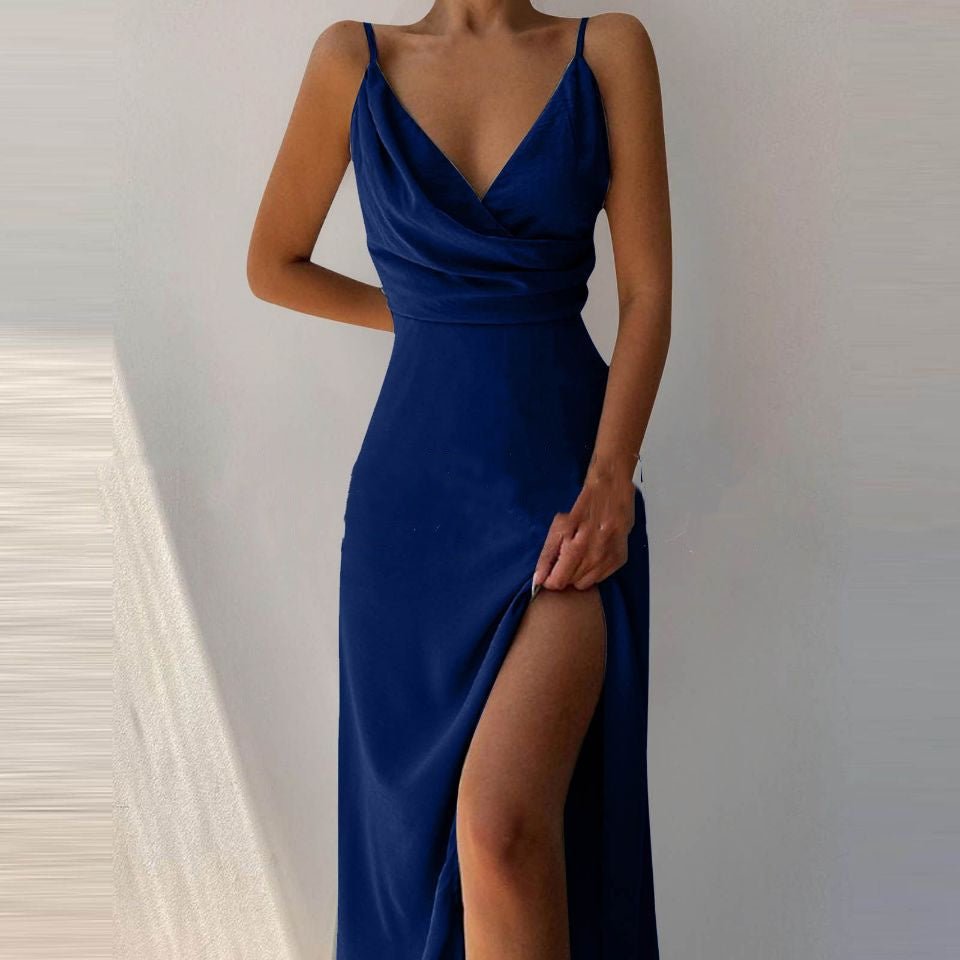 V - neck Slit Sling Dress Summer Fashion Sexy Slim Suspender Dresses For Women Clothing - Goddess Vibes