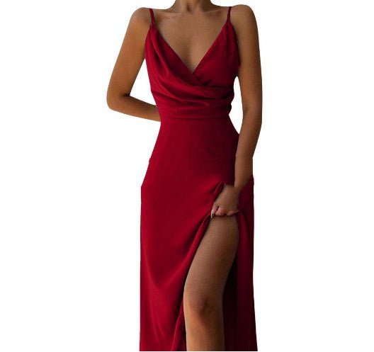 V - neck Slit Sling Dress Summer Fashion Sexy Slim Suspender Dresses For Women Clothing - Goddess Vibes