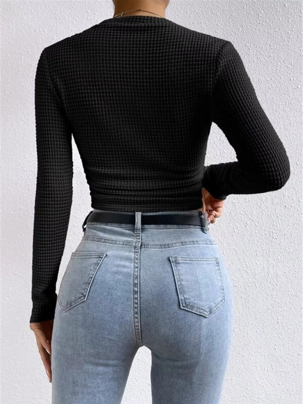 Waffle Knit Long Sleeve T-Shirt - Goddess Vibes