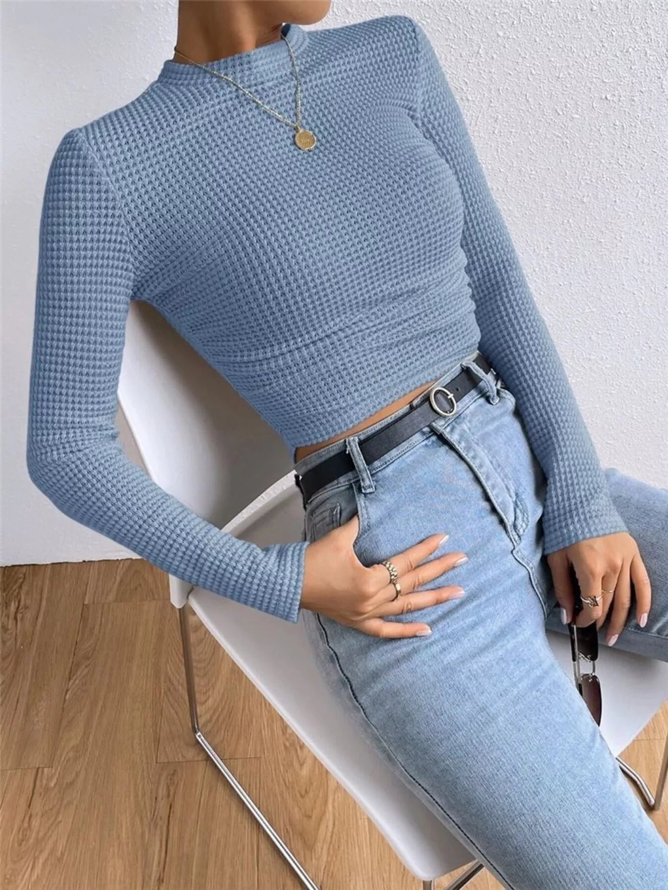 Waffle Knit Long Sleeve T-Shirt - Goddess Vibes