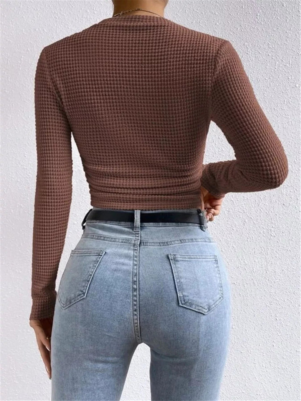 Waffle Knit Long Sleeve T-Shirt - Goddess Vibes