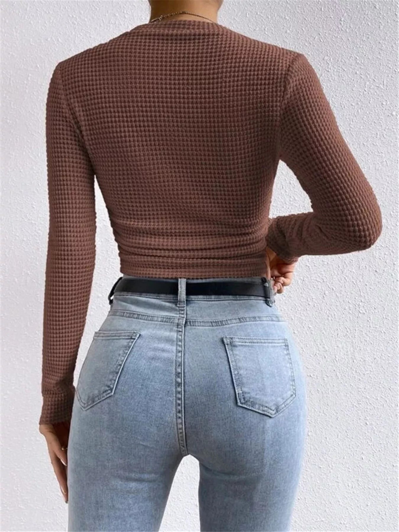 Waffle Knit Long Sleeve T-Shirt - Goddess Vibes
