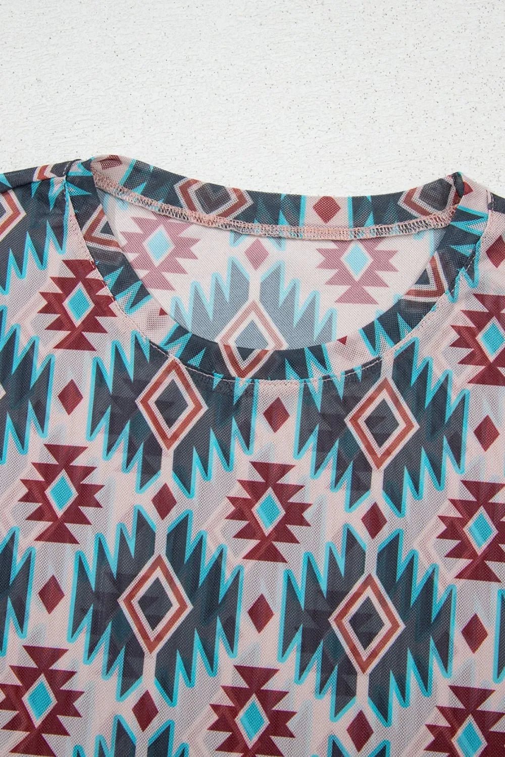 Western Aztec Print Mesh Slim T Shirt - Goddess Vibes