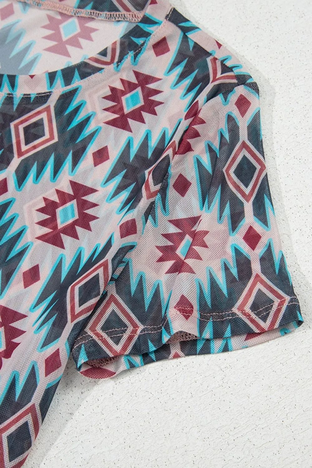 Western Aztec Print Mesh Slim T Shirt - Goddess Vibes