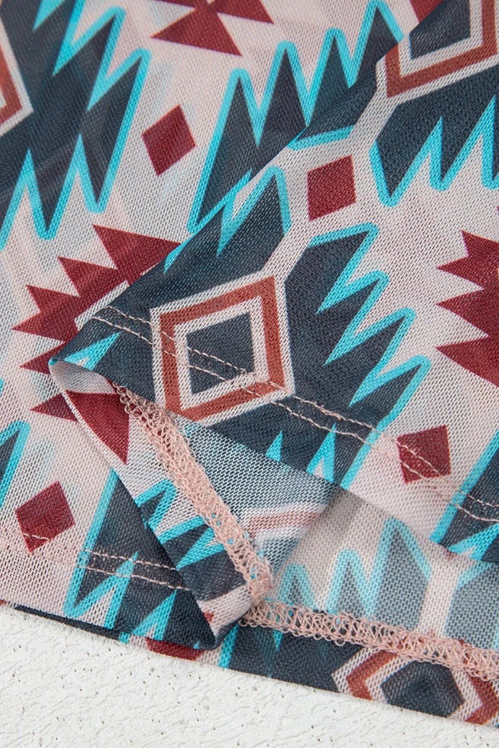 Western Aztec Print Mesh Slim T Shirt - Goddess Vibes