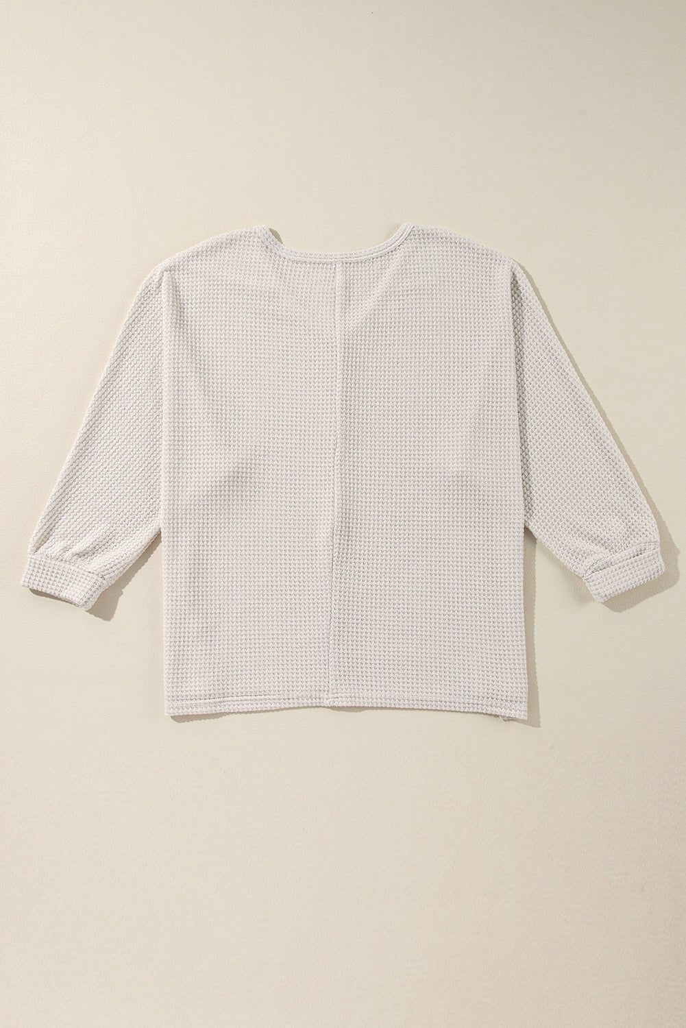 White Waffle Knit Side Slits Loose Fit V Neck Top - Goddess Vibes