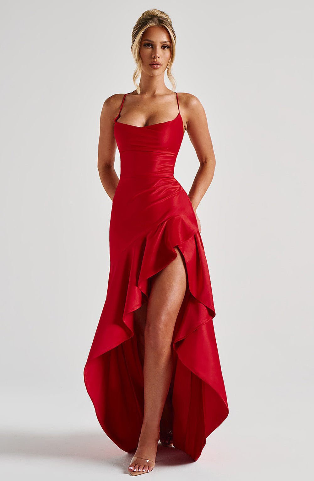 Women's Backless Ruffles Irregular Dress Summer Fashion Evening Party Club Split Suspender Maxi Dresses Clothing - Goddess Vibes