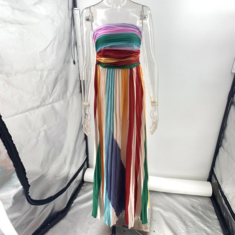 Women's Sexy Tube Top Backless Printed Color Swing Maxi Dress - Goddess Vibes