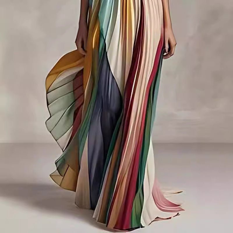 Women's Sexy Tube Top Backless Printed Color Swing Maxi Dress - Goddess Vibes