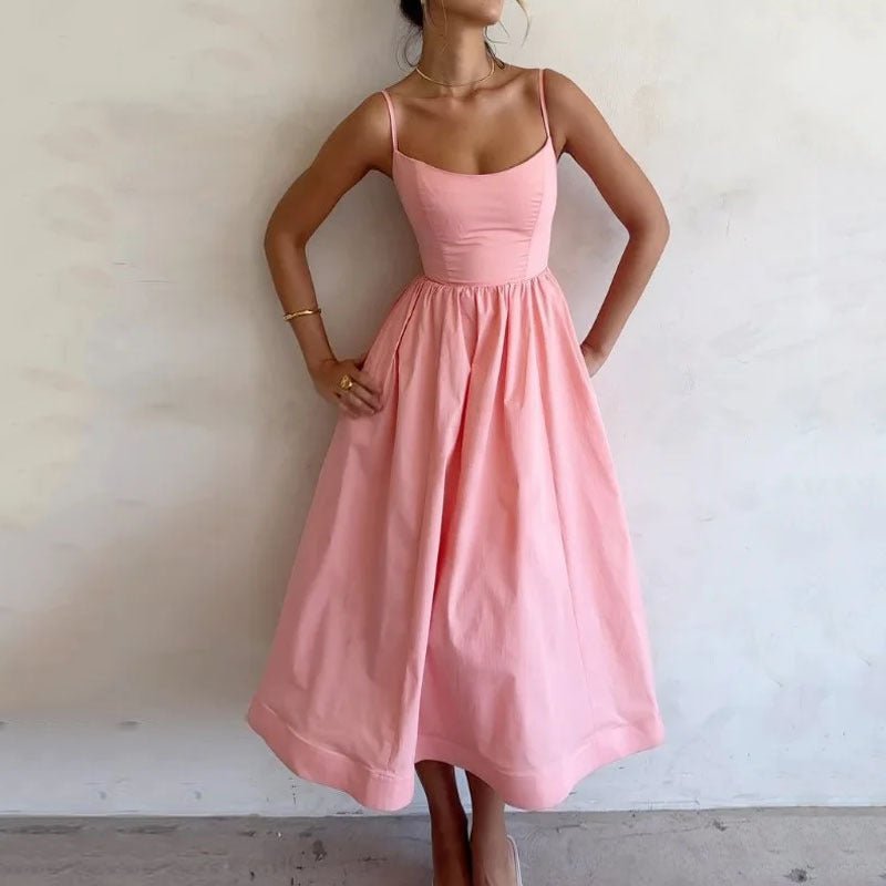 Women's Solid Color Printing Fresh Sweet Sexy Suspender Dress - Goddess Vibes