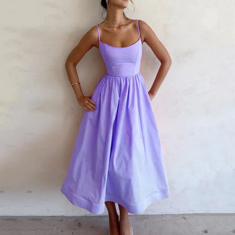 Women's Solid Color Printing Fresh Sweet Sexy Suspender Dress - Goddess Vibes