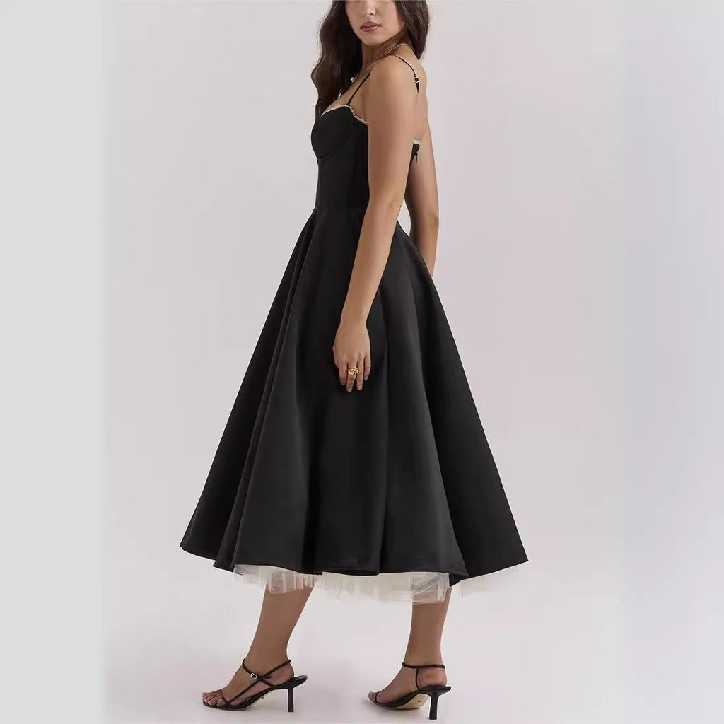 Women's V - neck Brace Sleeveless Dress Puffy Long Dress - Goddess Vibes