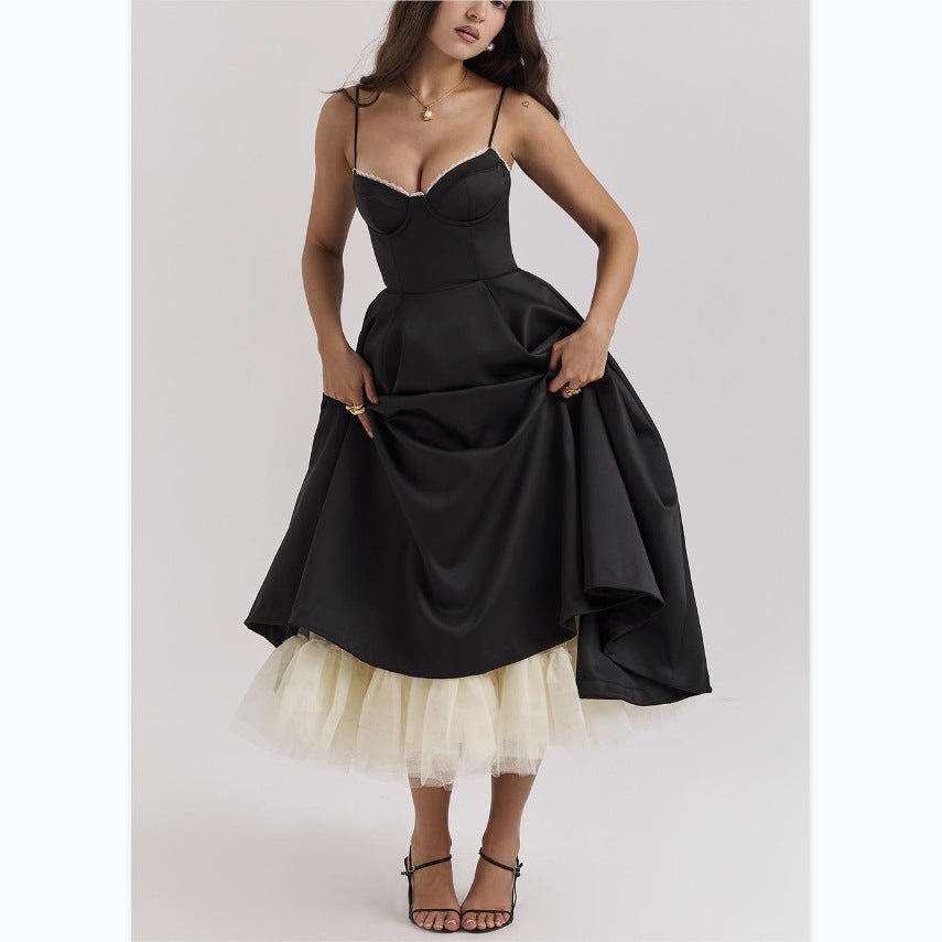 Women's V - neck Brace Sleeveless Dress Puffy Long Dress - Goddess Vibes