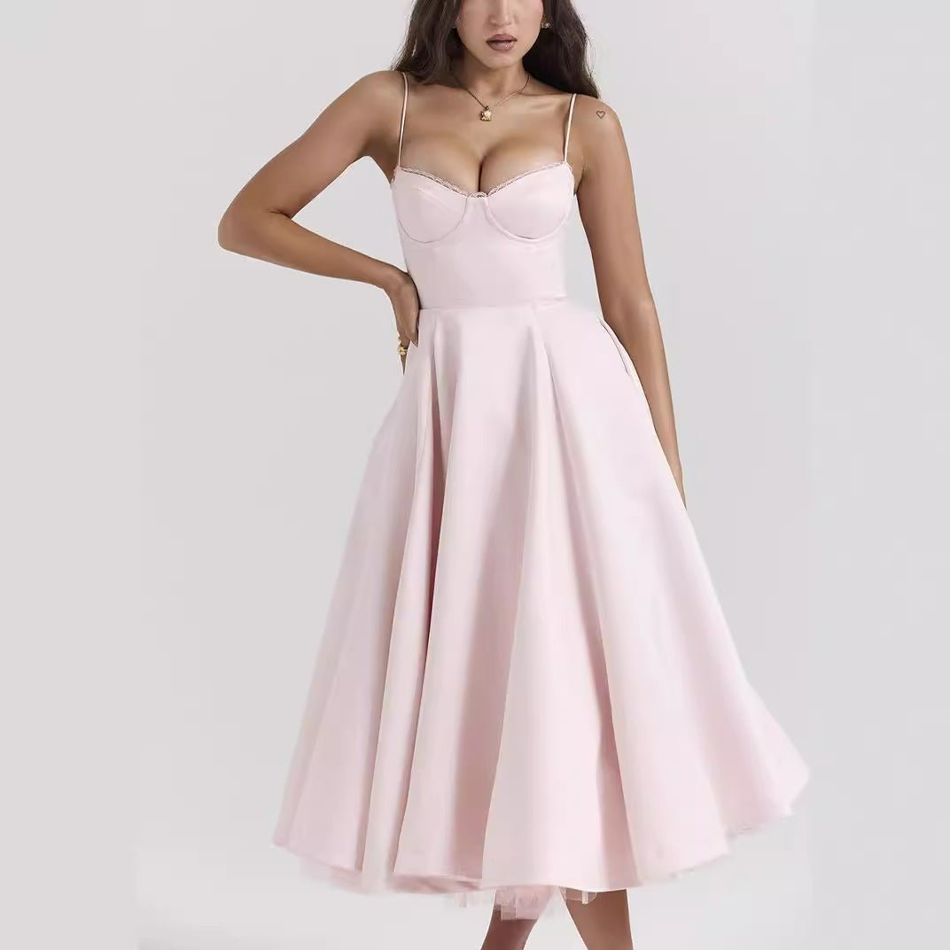 Women's V - neck Brace Sleeveless Dress Puffy Long Dress - Goddess Vibes
