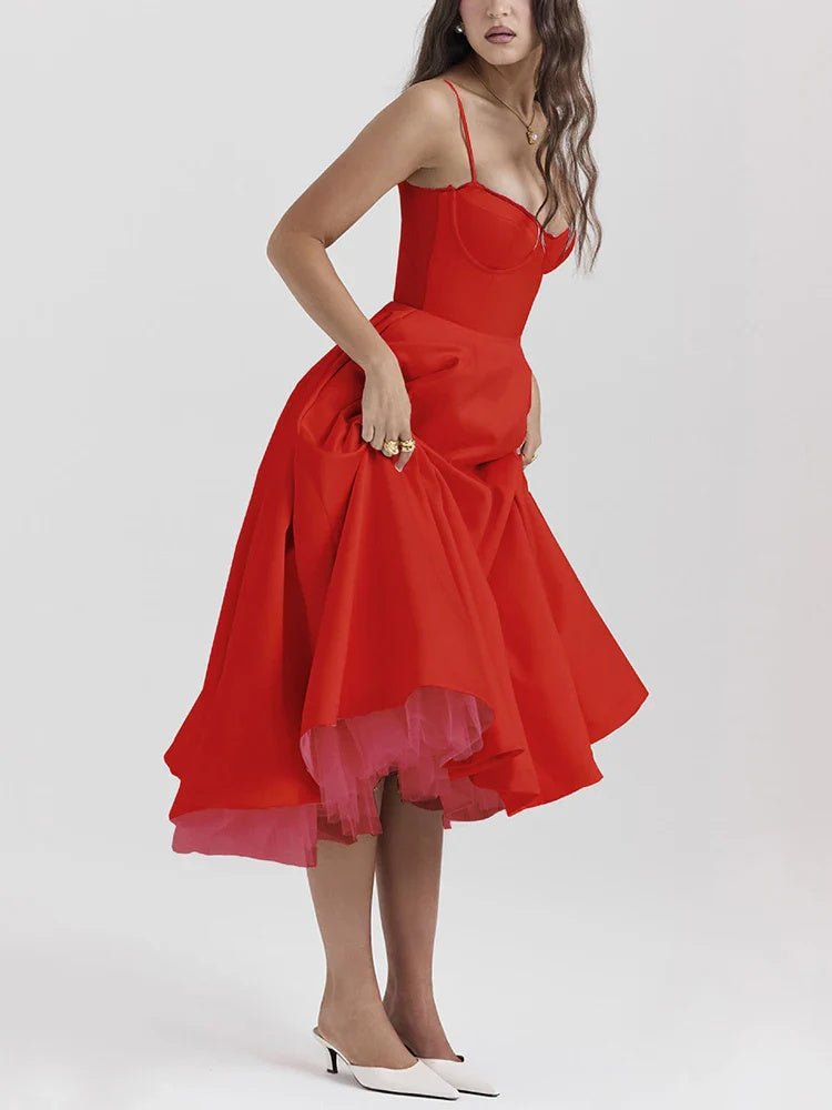 Women's V - neck Brace Sleeveless Dress Puffy Long Dress - Goddess Vibes