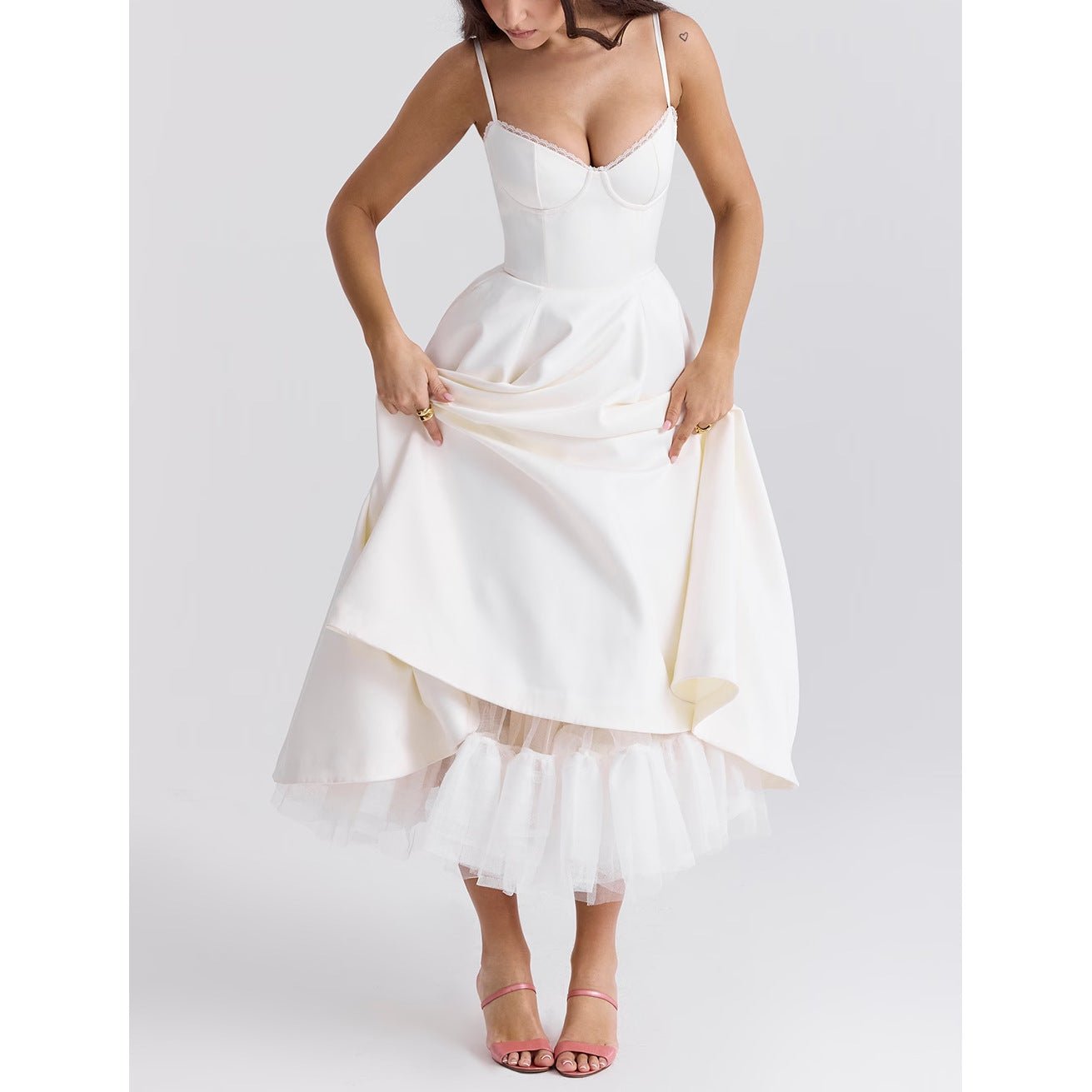 Women's V - neck Brace Sleeveless Dress Puffy Long Dress - Goddess Vibes