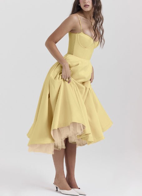 Women's V - neck Brace Sleeveless Dress Puffy Long Dress - Goddess Vibes