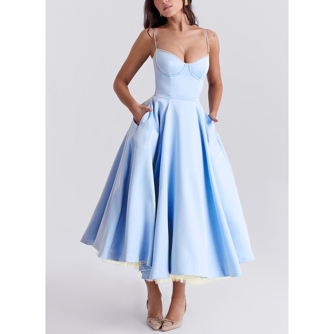 Women's V - neck Brace Sleeveless Dress Puffy Long Dress - Goddess Vibes